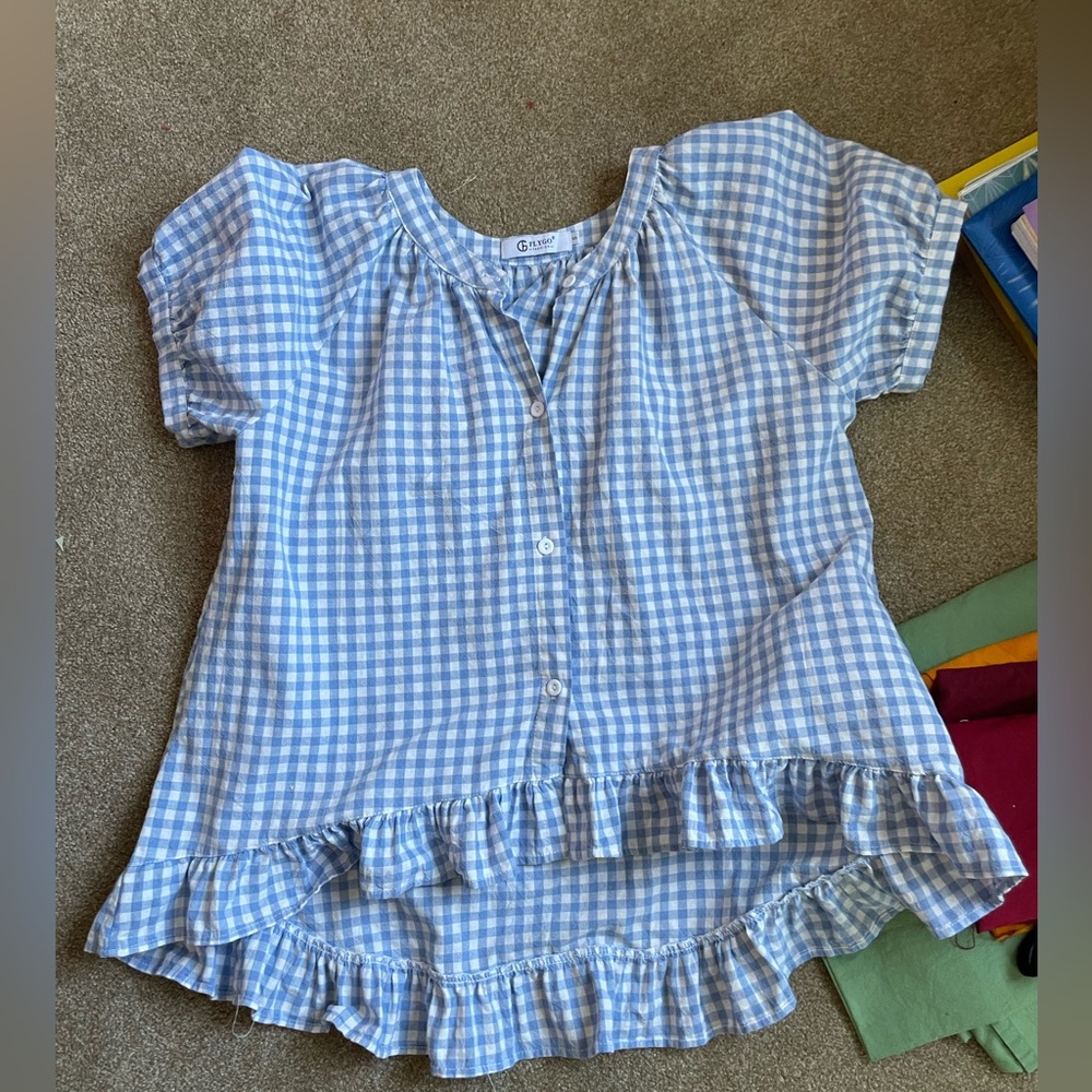 Gingham cotton ruffle top